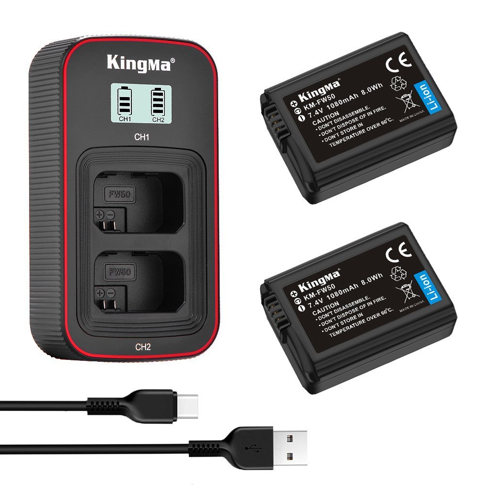 Bộ 2 pin 1 sạc Kingma  BM058 FW50 cho Sony A6400,6500,ZVE10